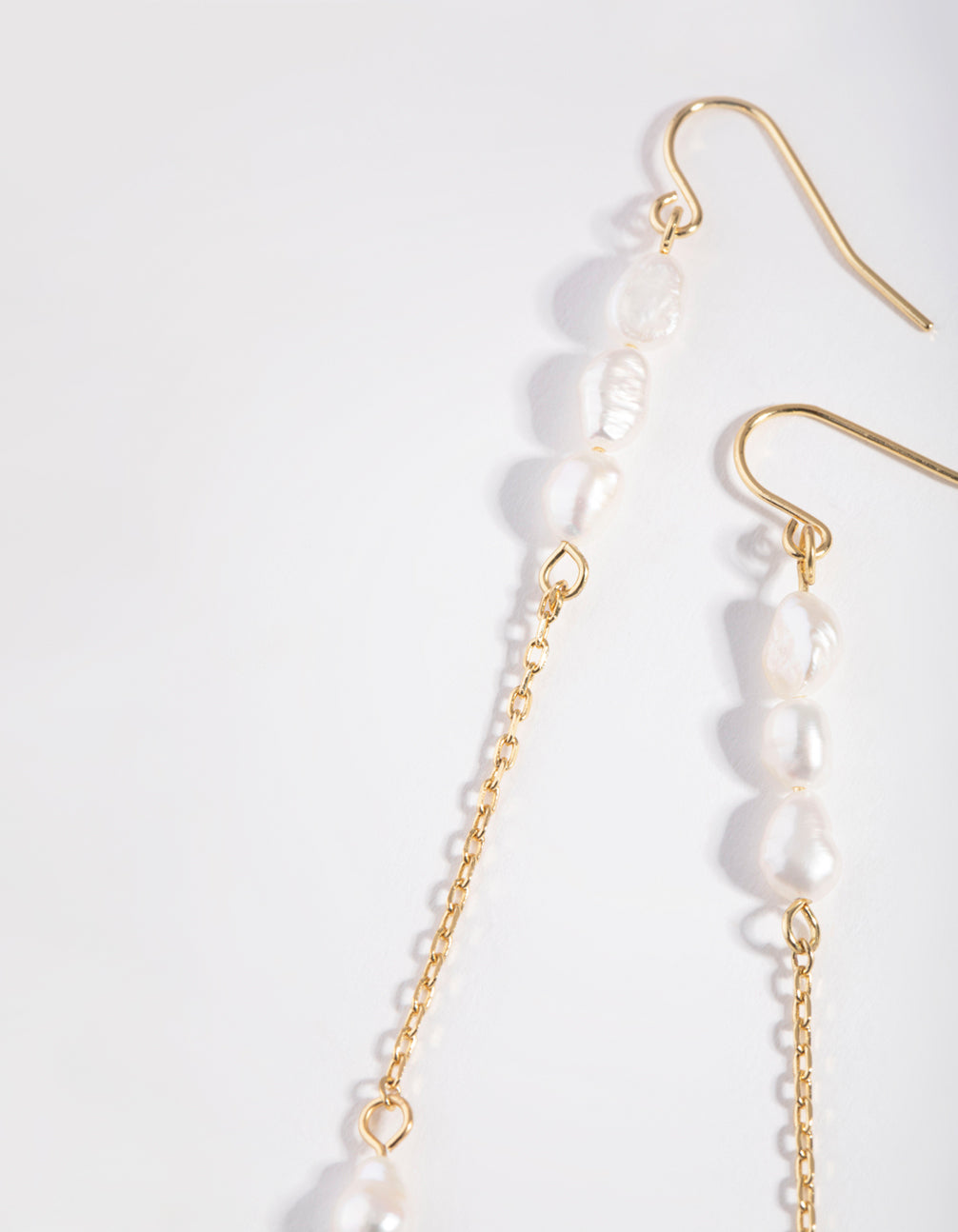 Gold Plated Four Freshwater Pearl Long Chain Earrings