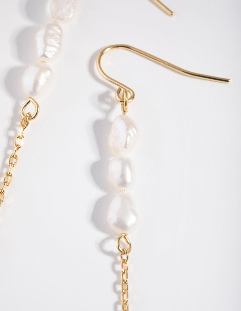 Gold Plated Four Freshwater Pearl Long Chain Earrings