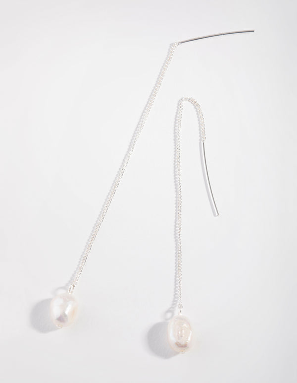 Silver Plated Freshwater Pearl Thread Through Earrings