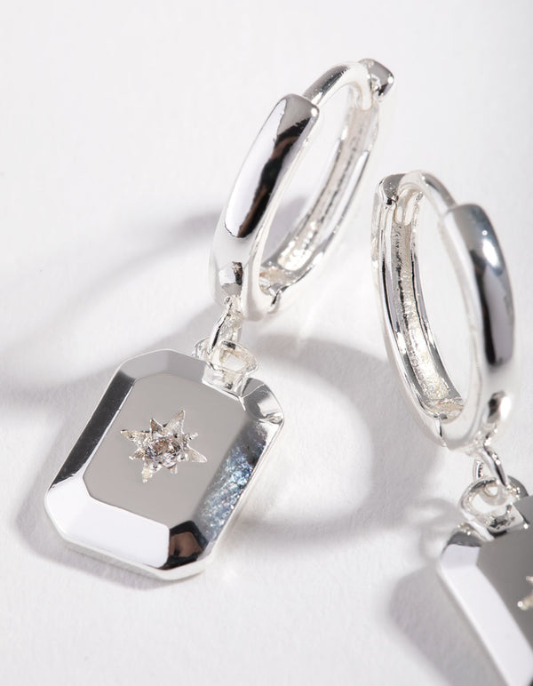 Silver Plated Diamante Rectangle Drop Earrings