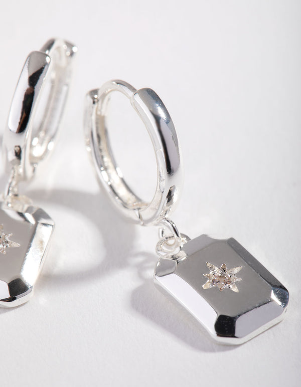 Silver Plated Diamante Rectangle Drop Earrings