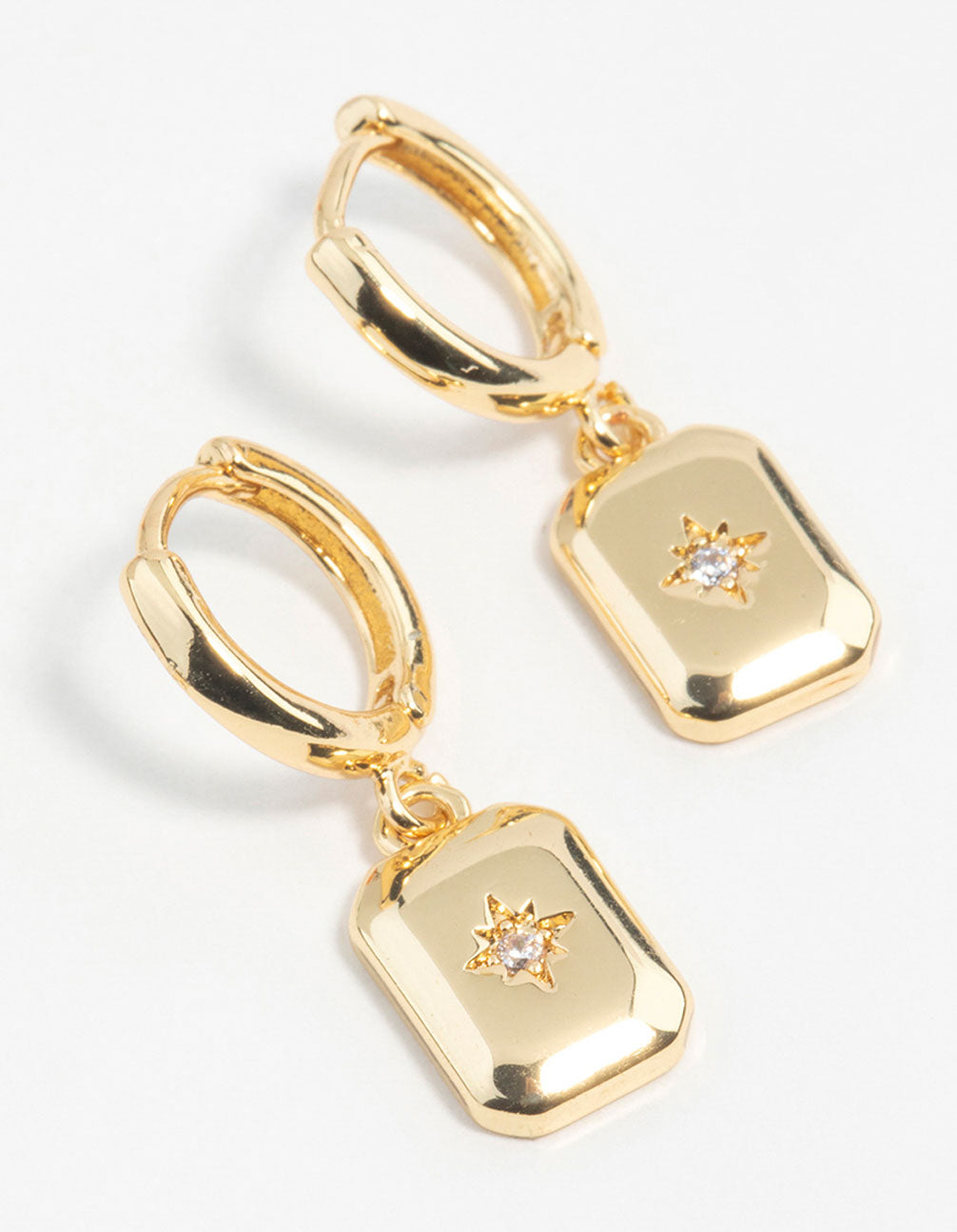 Gold Plated Diamante Rectangle Drop Earrings