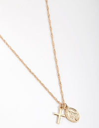 Gold Plated Cross & Coin Necklace - link has visual effect only