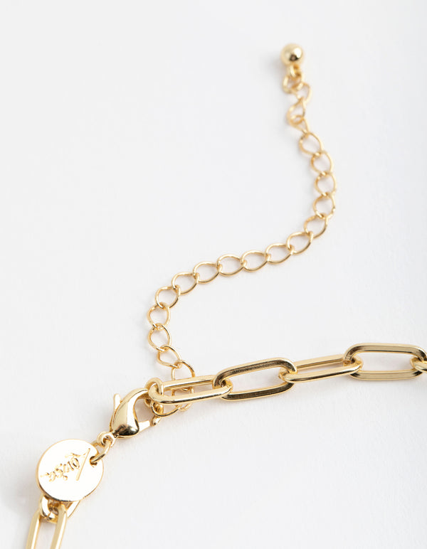 Gold Plated Rectangle Link Freshwater Pearl Necklace