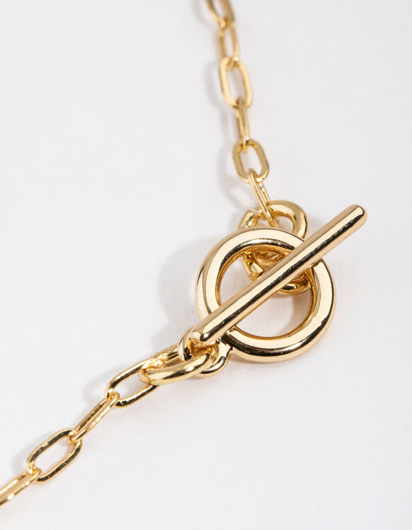 Gold Plated Thin Chain T&O Bar Necklace