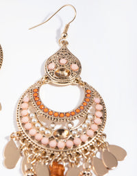 Gold Beaded Orange Tassel Chandbali Drop Earrings - link has visual effect only