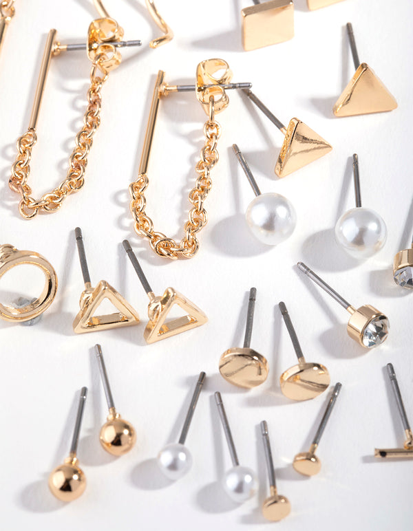 Gold Mix Geometric Shapes 16-Pack Earring