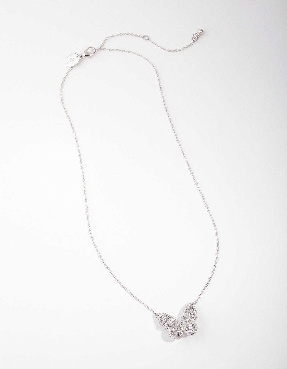 Sillver Diamond Simulant Large Butterfly Necklace
