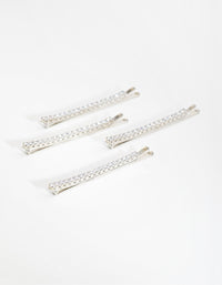 Silver Cubic Zirconia Simple Hair Slide 4-Pack - link has visual effect only