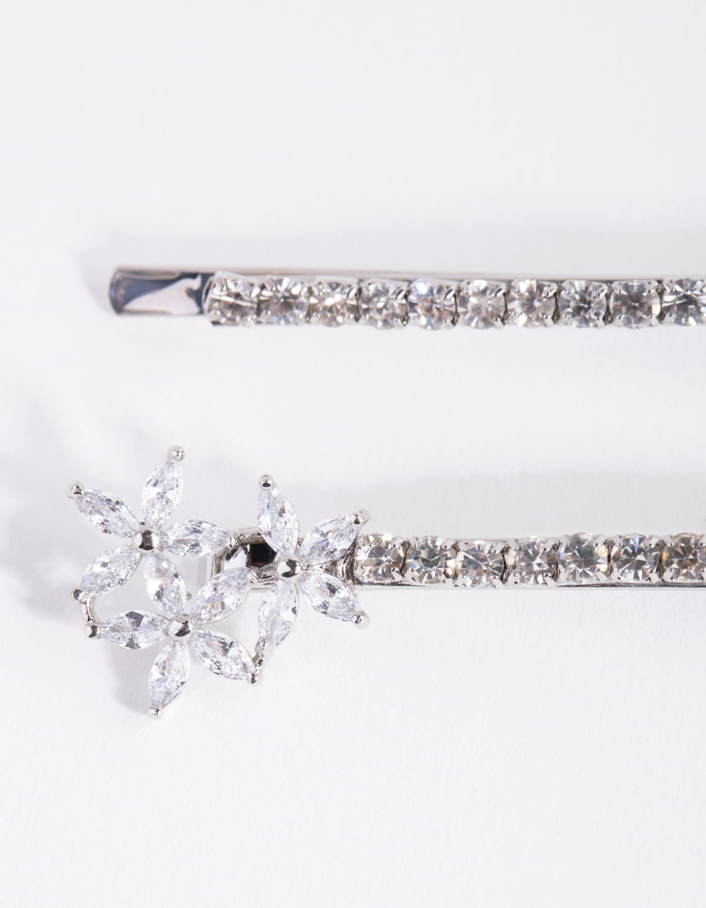 Silver Cubic Zirconia Flower Trio Pack Clip