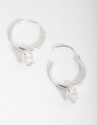 Sterling Silver Cubic Zirconia Heart Charm Hoop Earrings - link has visual effect only