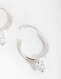 Sterling Silver Cubic Zirconia Heart Charm Hoop Earrings - link has visual effect only