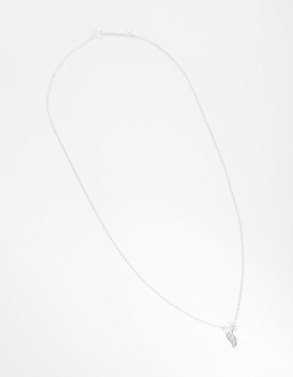 Sterling Silver Angel Wing Disc Necklace