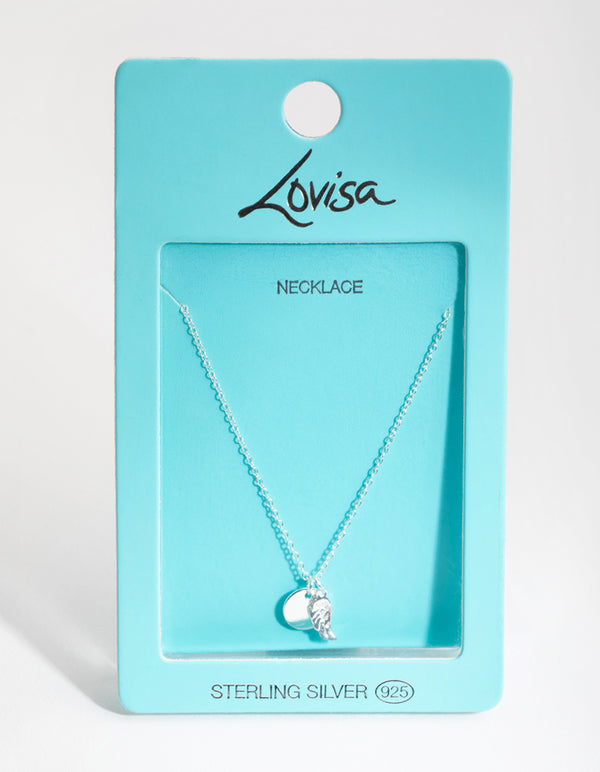 Sterling Silver Angel Wing Disc Necklace