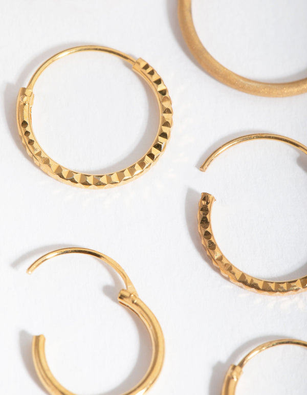 Gold Plated Sterling Silver Mix Texture Hoop Pack Earring