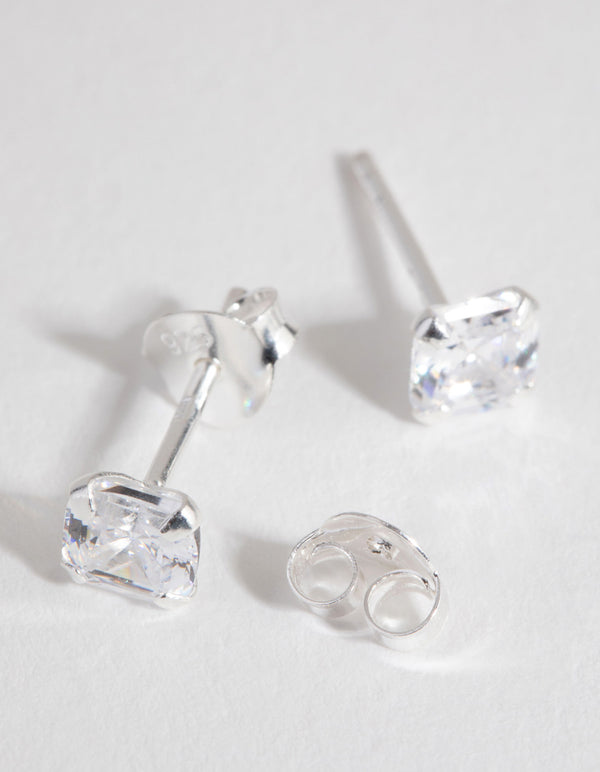 Sterling Silver Cubic Zirconia 3/4 Carat Asscher Stud Earrings