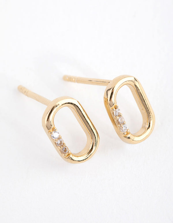 Sterling Silver Gold Cubic Zirconia Link Stud Earrings