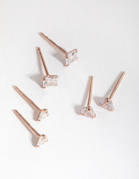 Sterling Silver Rose Gold Statement Cubic Zirconia Stud Pack Earring - link has visual effect only