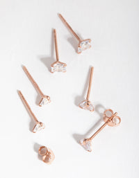 Sterling Silver Rose Gold Statement Cubic Zirconia Stud Pack Earring - link has visual effect only