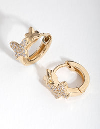 Gold Plated Sterling Silver Cubic Zirconia Butterfly Huggie Earrings - link has visual effect only