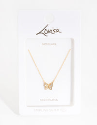 Gold Plated Sterling Silver Pave Butterfly Necklace - link has visual effect only