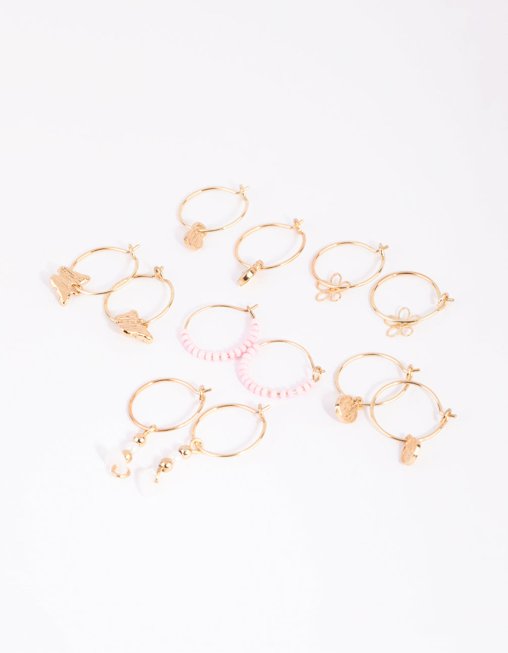 Gold Flower Bead Hoop Earring 6-Pack