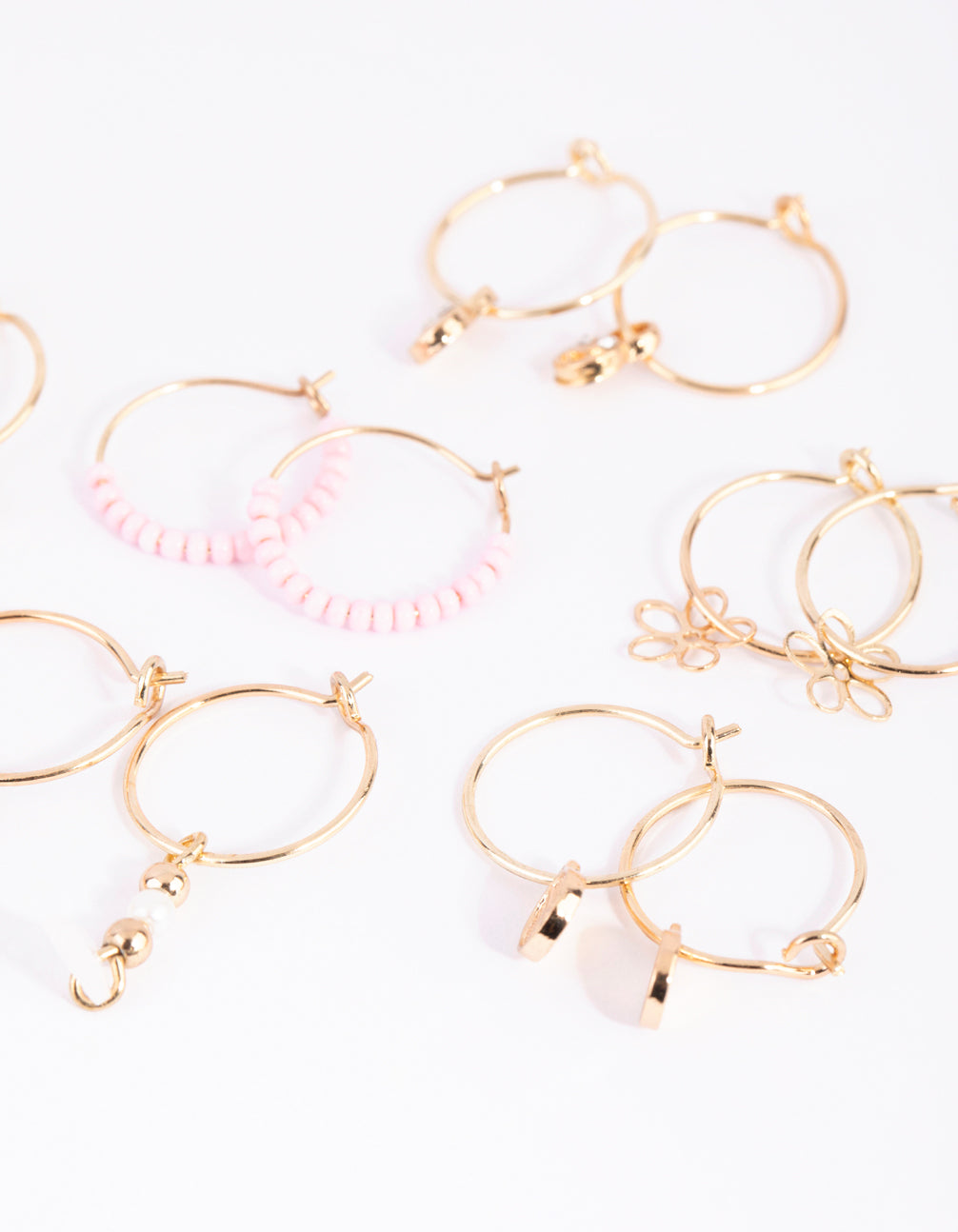 Gold Flower Bead Hoop Earring 6-Pack