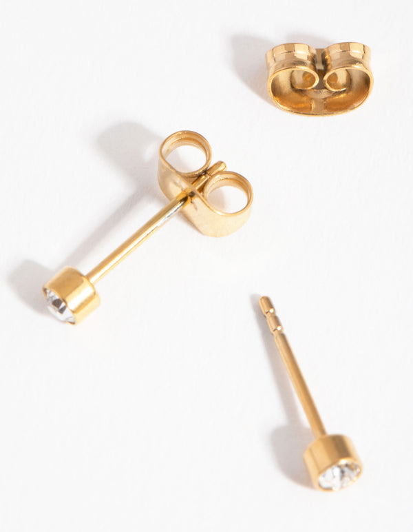 24 Carat Gold Plated Titanium April Diamante Stud Earrings