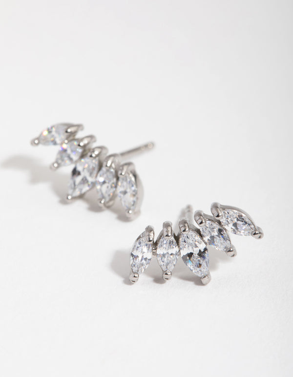 Surgical Steel Cubic Zirconia Marquise Fan Stud Earrings