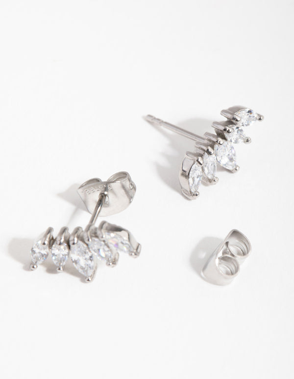 Surgical Steel Cubic Zirconia Marquise Fan Stud Earrings