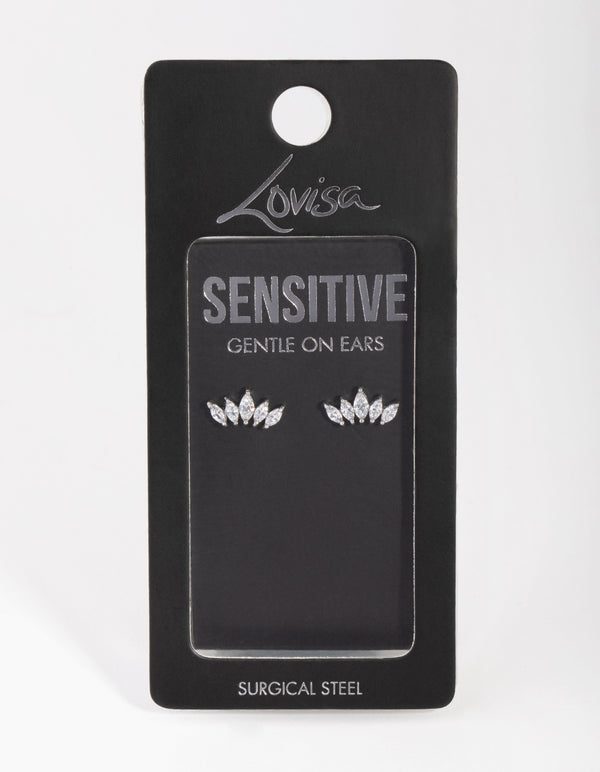 Surgical Steel Cubic Zirconia Marquise Fan Stud Earrings