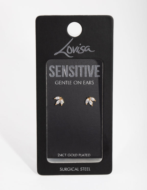 24 Carat Gold Plated Surgical Steel Marquise Stud Earrings