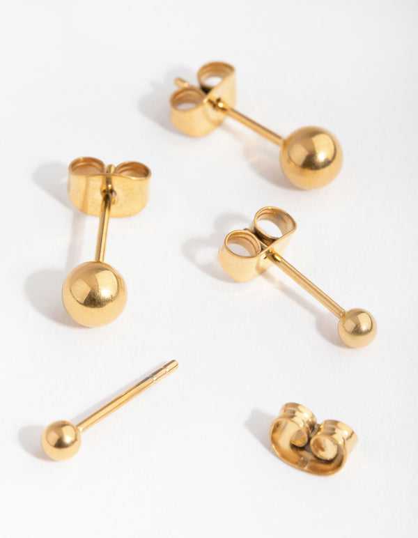 24 Carat Gold Plated Surgical Steel Graduated Ball Stud Earrings
