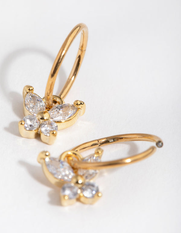 24 Carat Gold Plated Surgical Steel Butterfly Sleeper Earrings