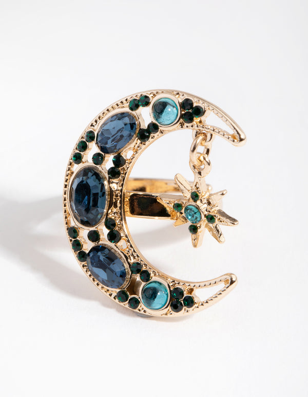 Gold Moon & Star Jingle Ring