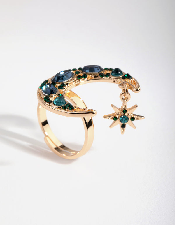 Gold Moon & Star Jingle Ring