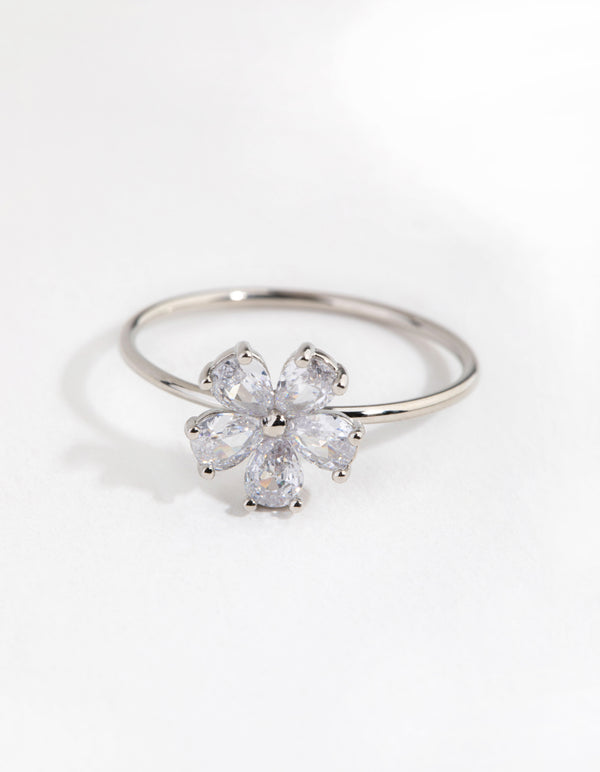 Silver Cubic Zirconia Daisy Diamante Ring