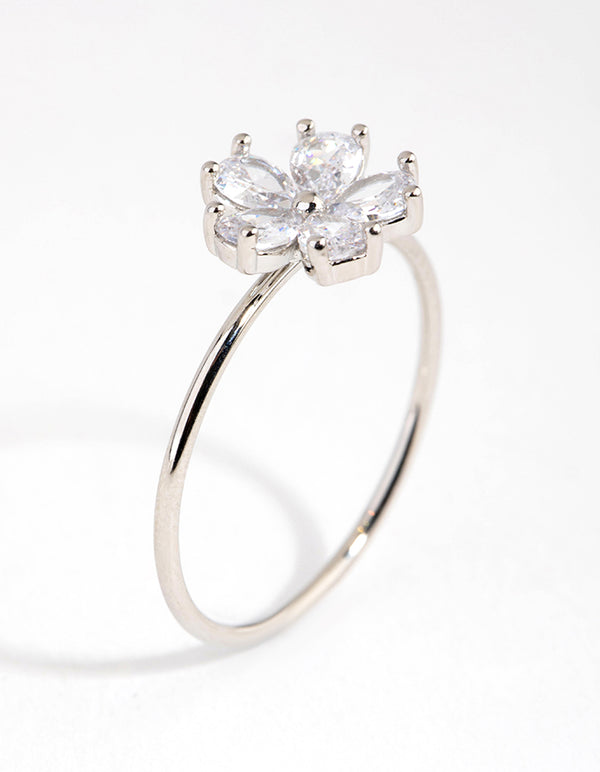 Silver Cubic Zirconia Daisy Diamante Ring