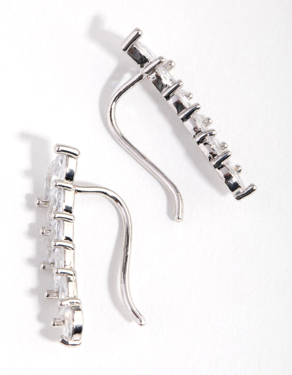 Silver Diamond Simulant Cubic Zirconia Marquaise Crawler Earrings