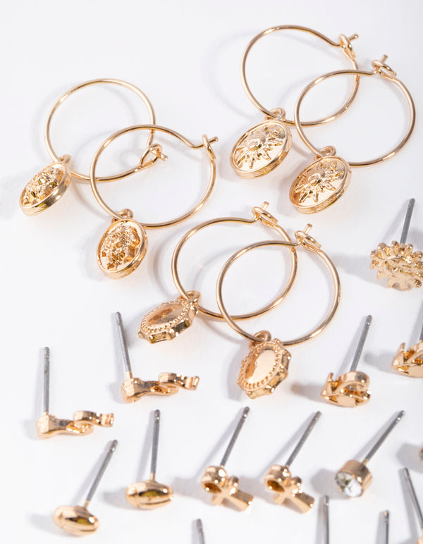 Gold Sun Cross Snake Earring 12-Pack