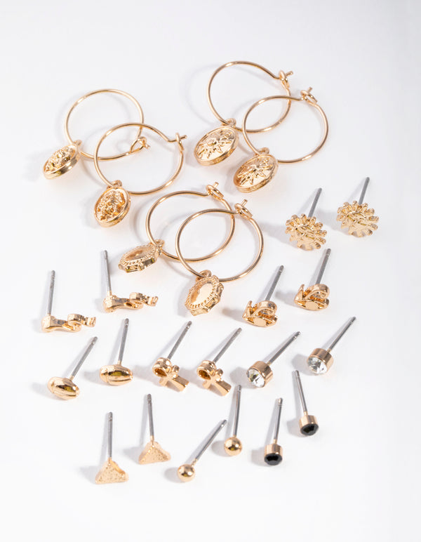 Gold Sun Cross Snake Earring 12-Pack