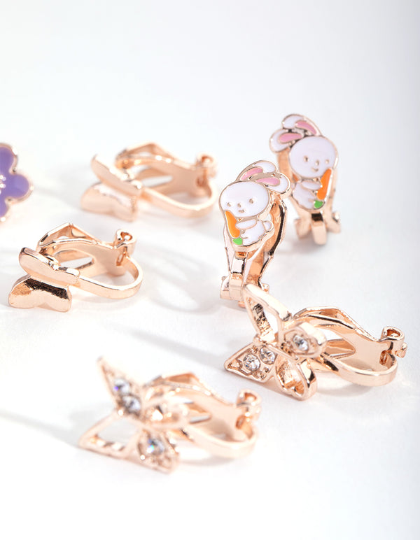 Kids Rose Gold Bunny Carrot 6-Pack Earring