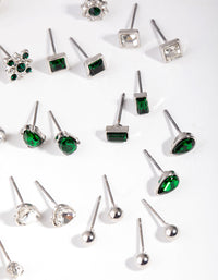 Silver Geometric Shape Earrings 16-Pack - link has visual effect only
