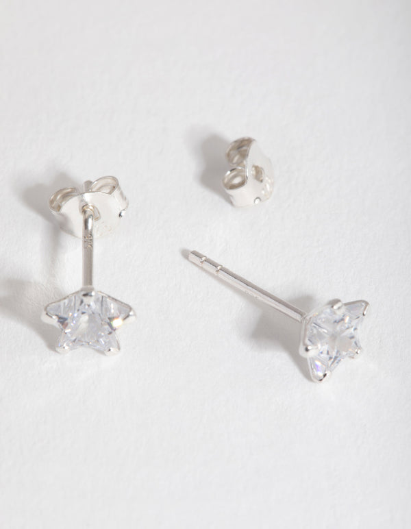 Sterling Silver Cubic Zirconia Star Stud Earrings