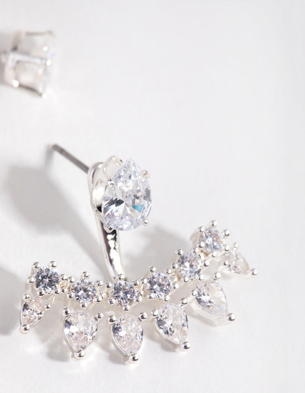 Silver Cubic Zirconia Pear Stone Jacket Earrings
