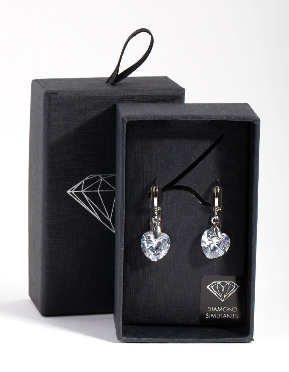 Silver Diamond Simulant Heart Huggie Earrings