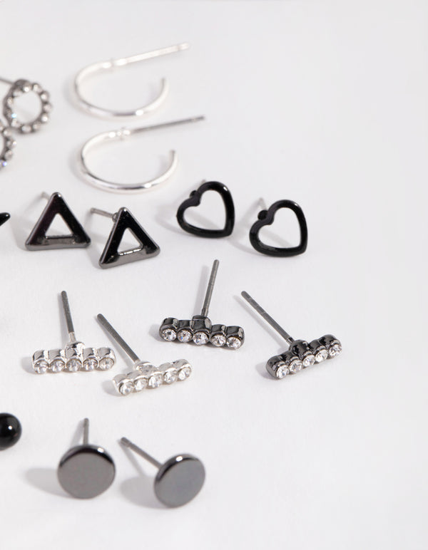 Mixed Metal Geometric Shapes Earring 12-Pack