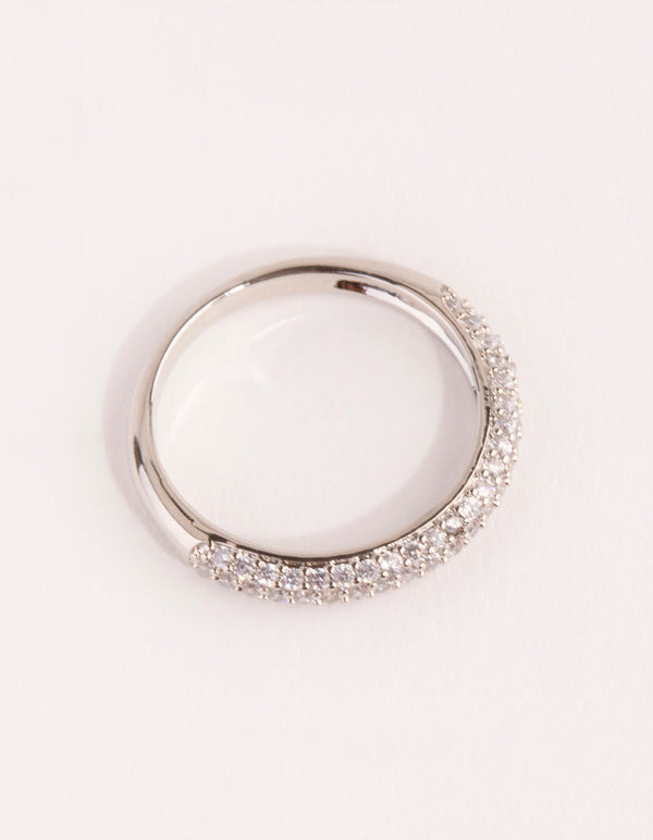 Silver Half Pave Cubic Zirconia Ring