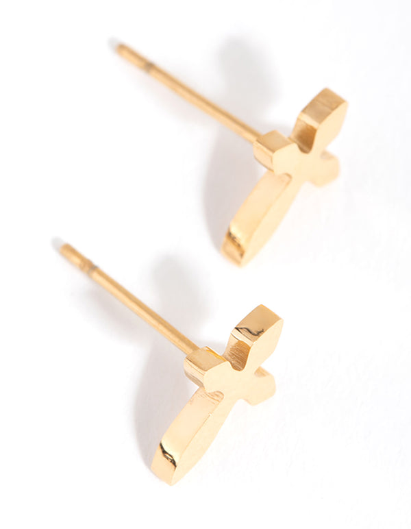 24 Carat Gold Plated Titanium Cross Stud Earrings