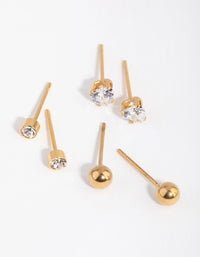 24 Carat Gold Plated Surgical Steel Love Pack Stud Earrings - link has visual effect only